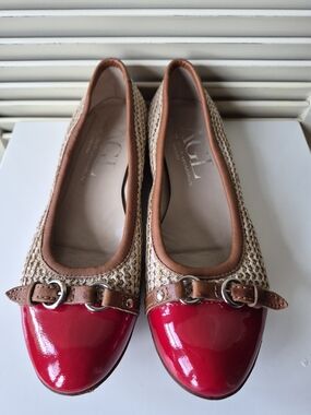 AGL Monika Red Cap-Toe Woven Ballet Flats Size 9.5
